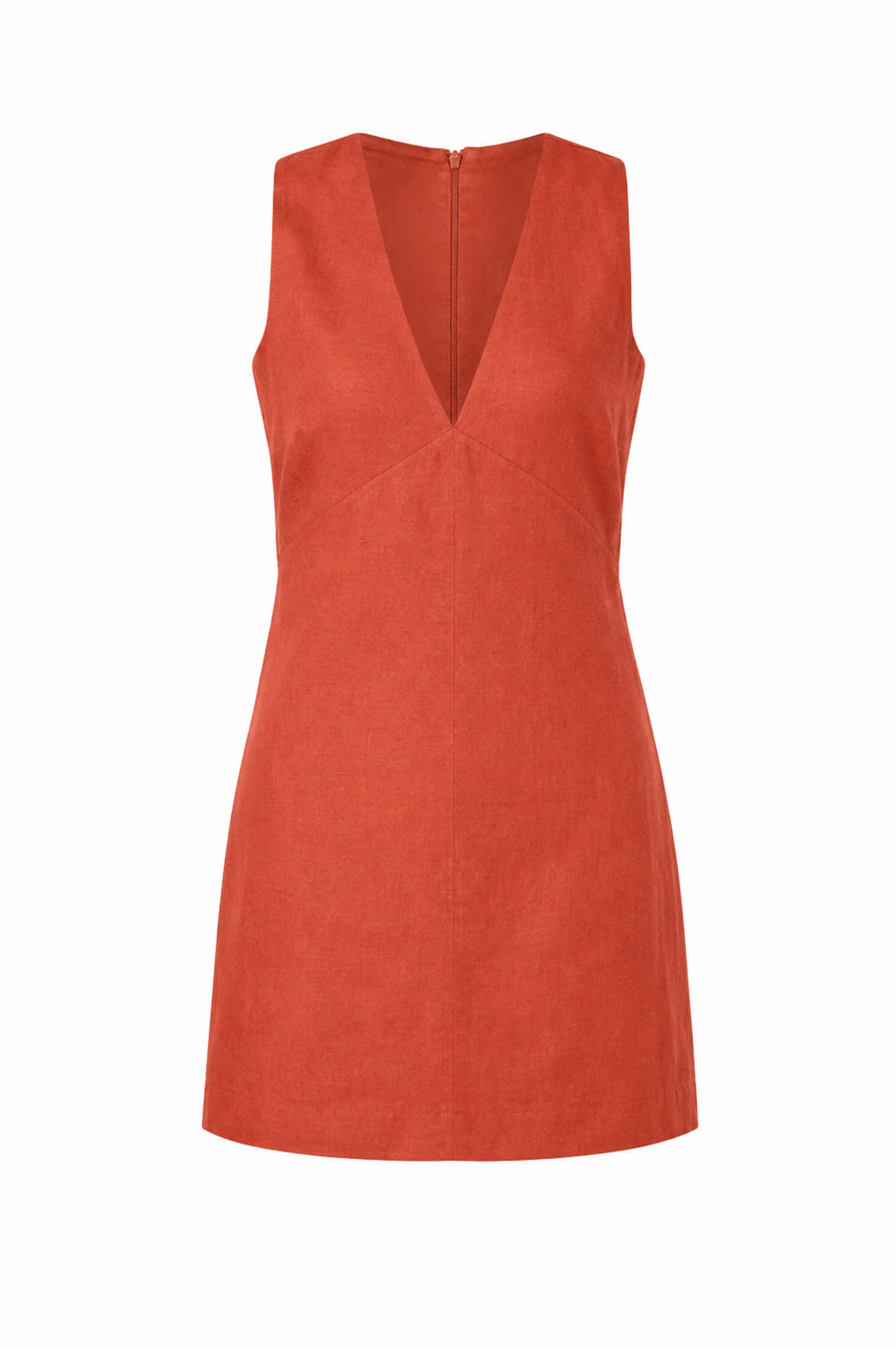 Red Linen V-neck Dress