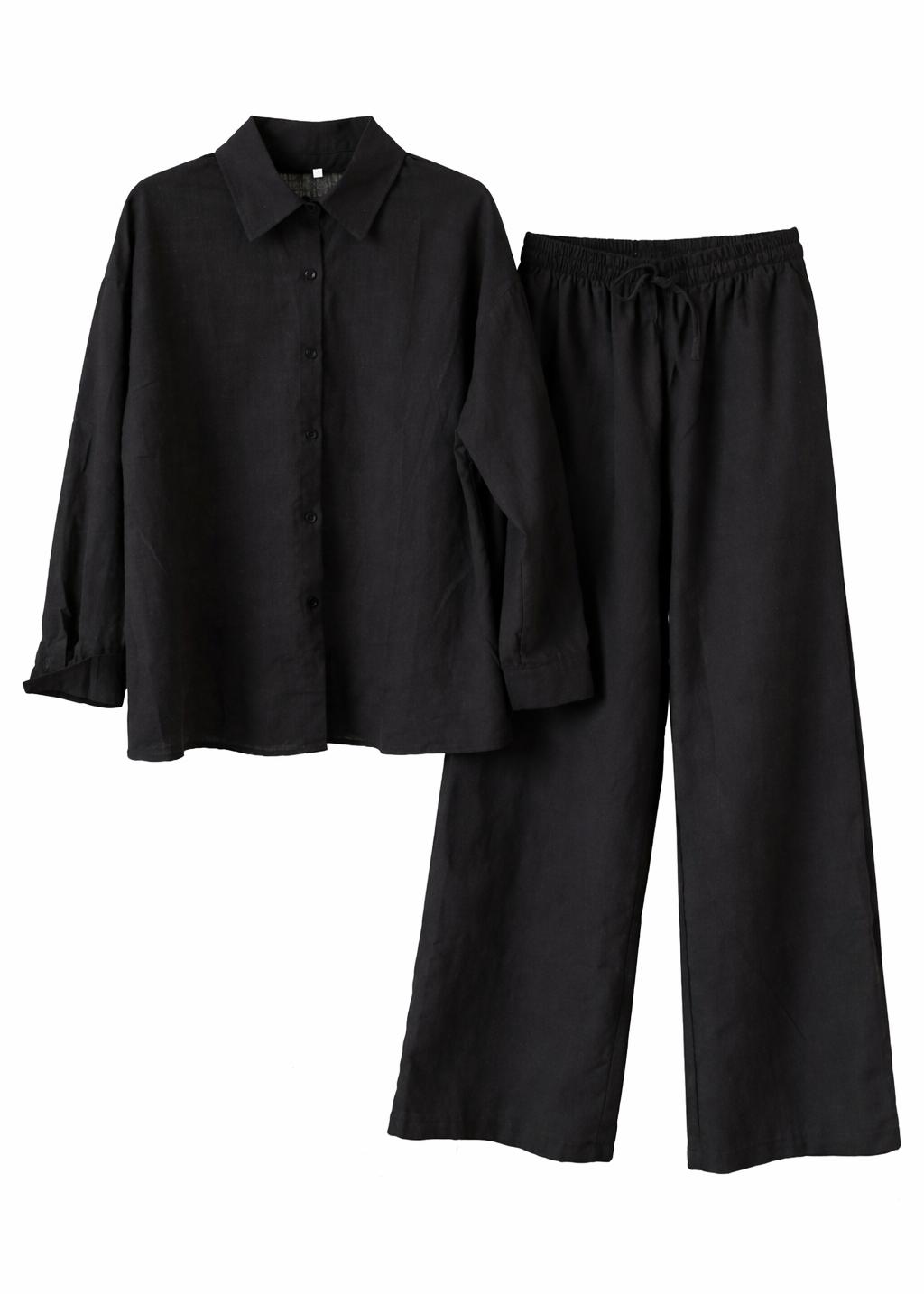 Black shirt and black pants on a white background
