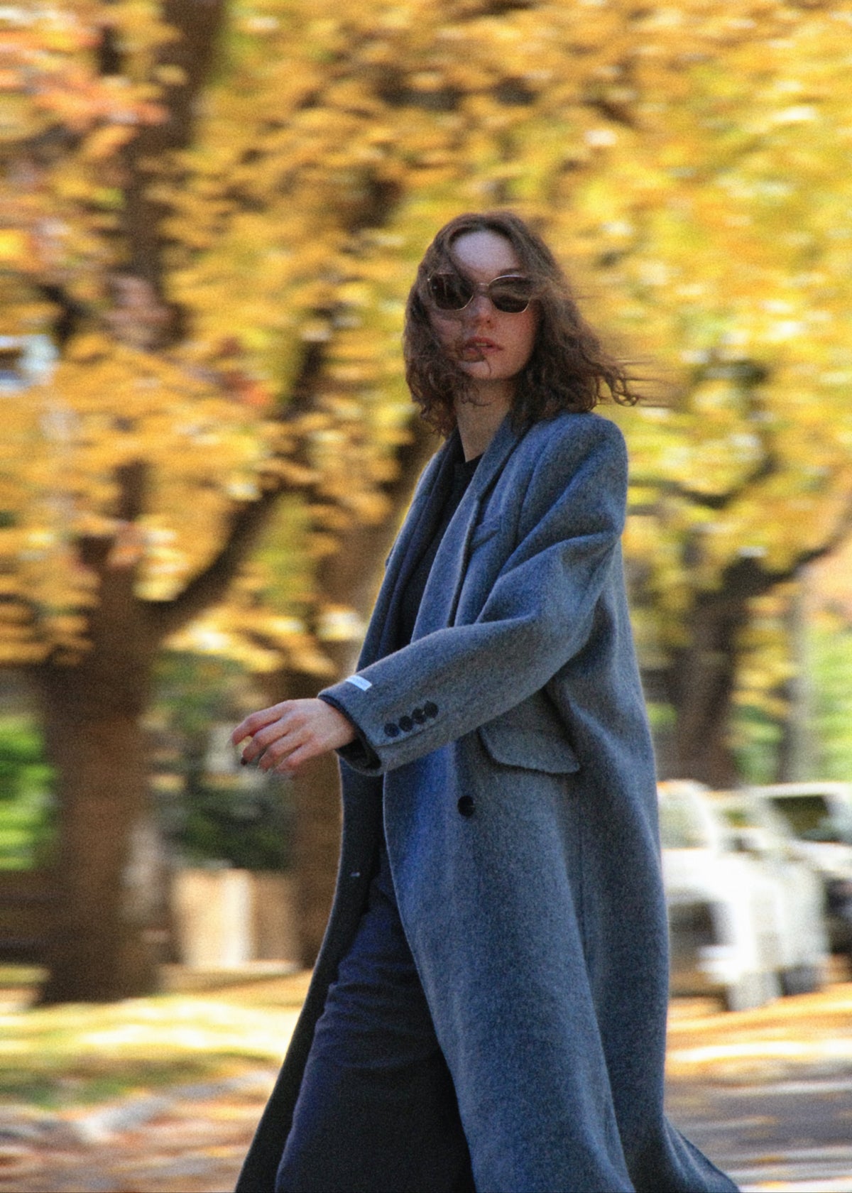 Maxi Wool Double-Breasted Coat in Charcoal Grey