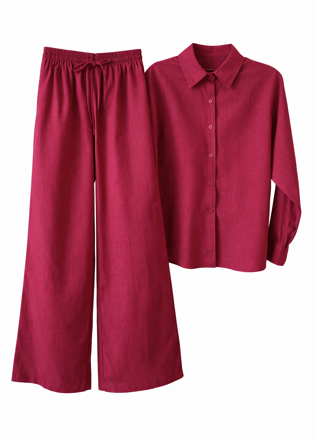 Red shirt and red pants on a white background