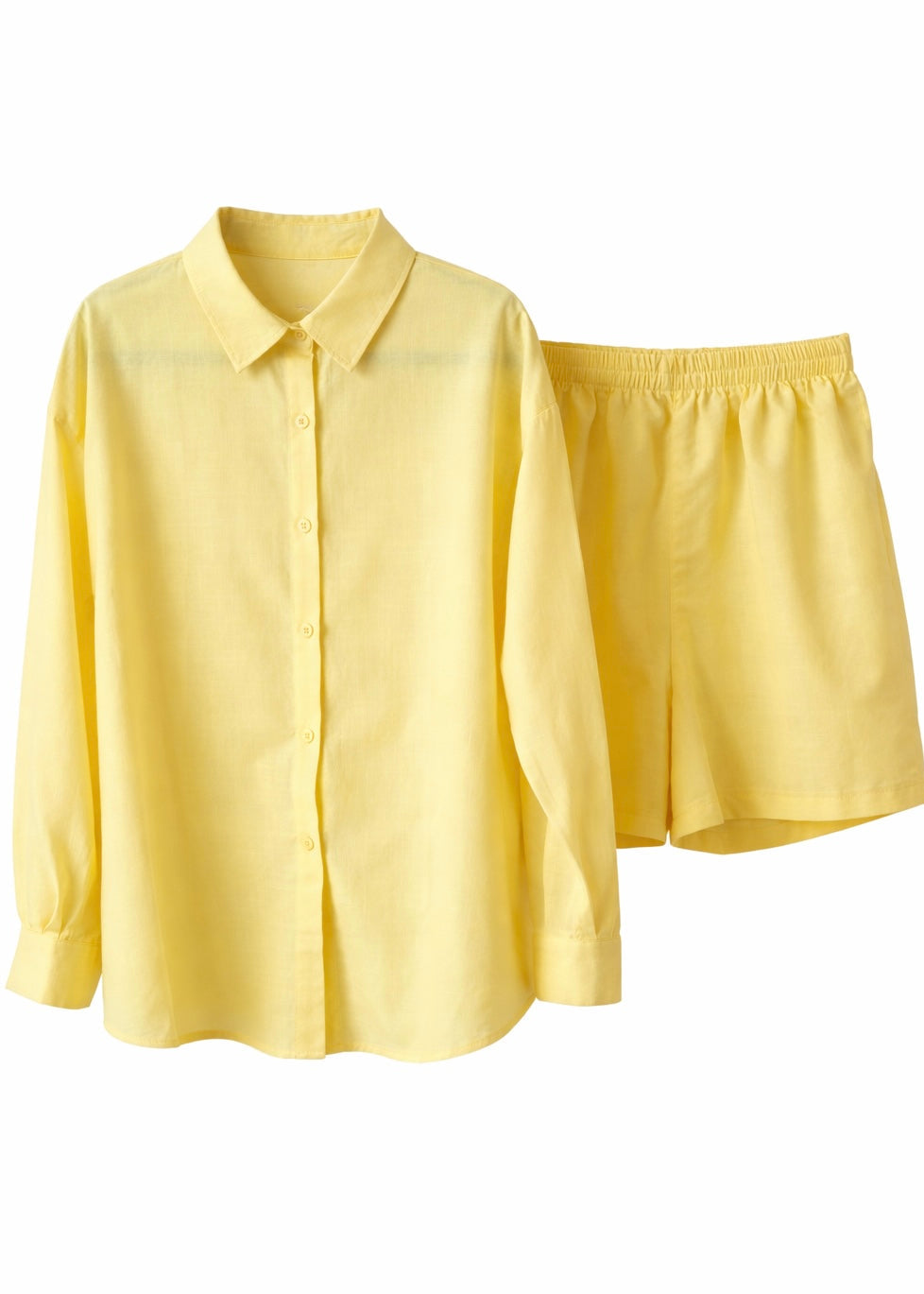 Yellow shirt and shorts set on a white background