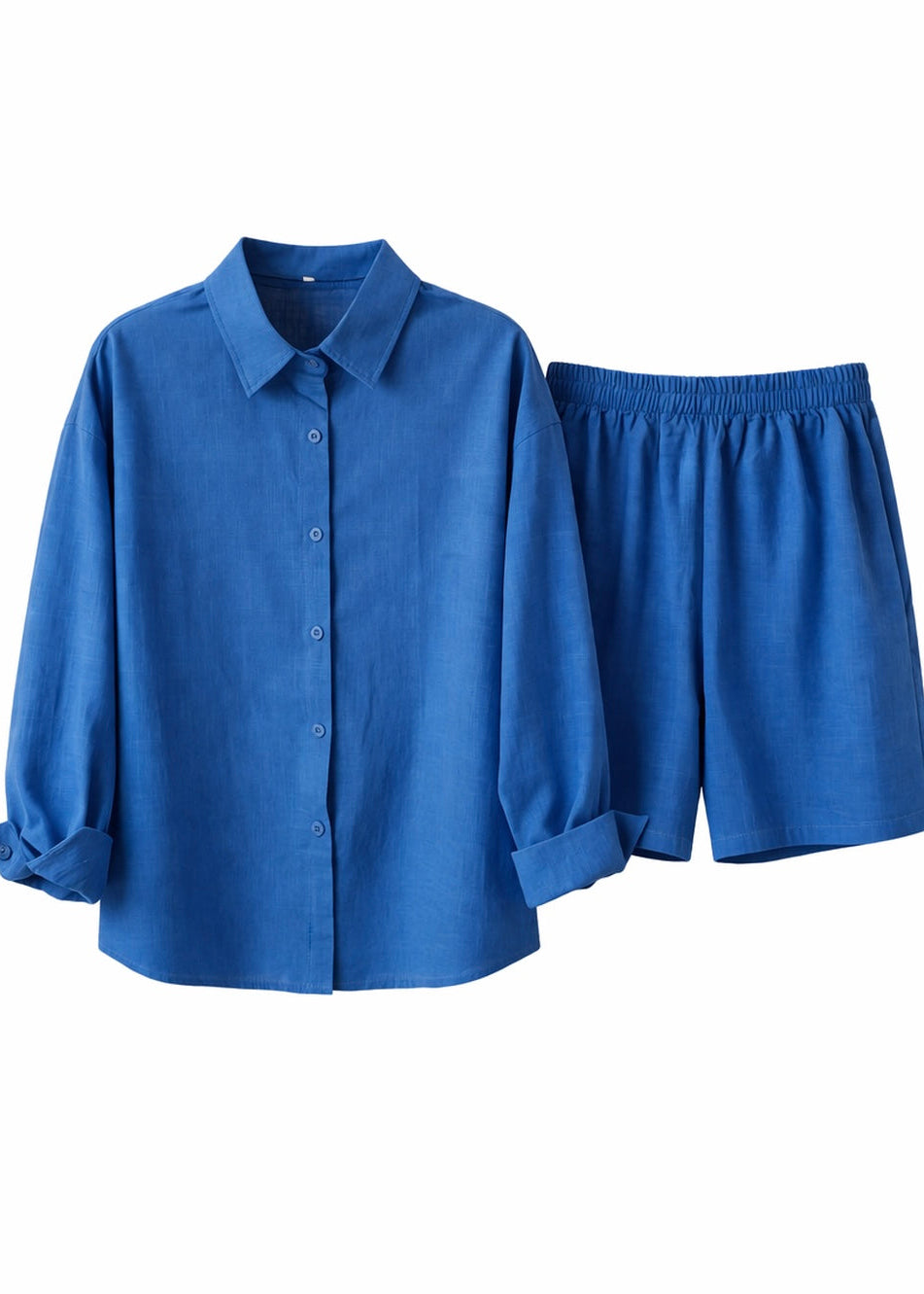 Blue shirt and shorts set on a white background