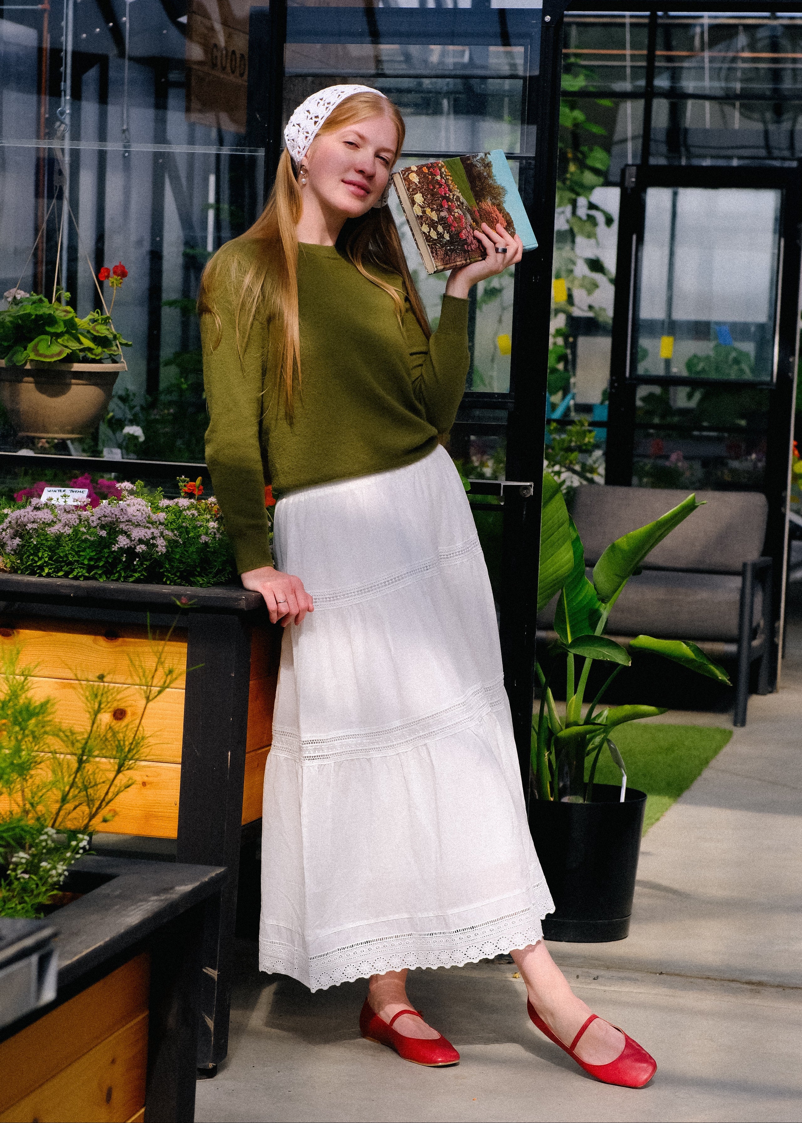 Lace cotton skirt in the garden