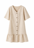Beige linen dress with buttons on a white background