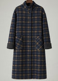 Reversible Wool Plaid Coat with Mandarin Collar