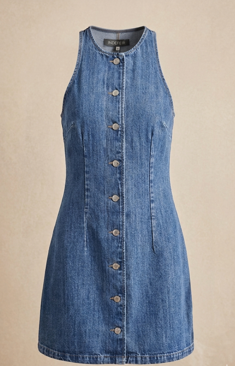 Denim dress with buttons sleeveless