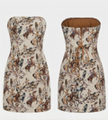 Strapless dress with horse print on a white background