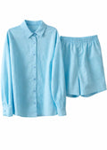 Light blue shirt and shorts set on a white background