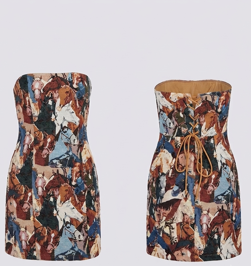 Bandeau top with horse print on a white background