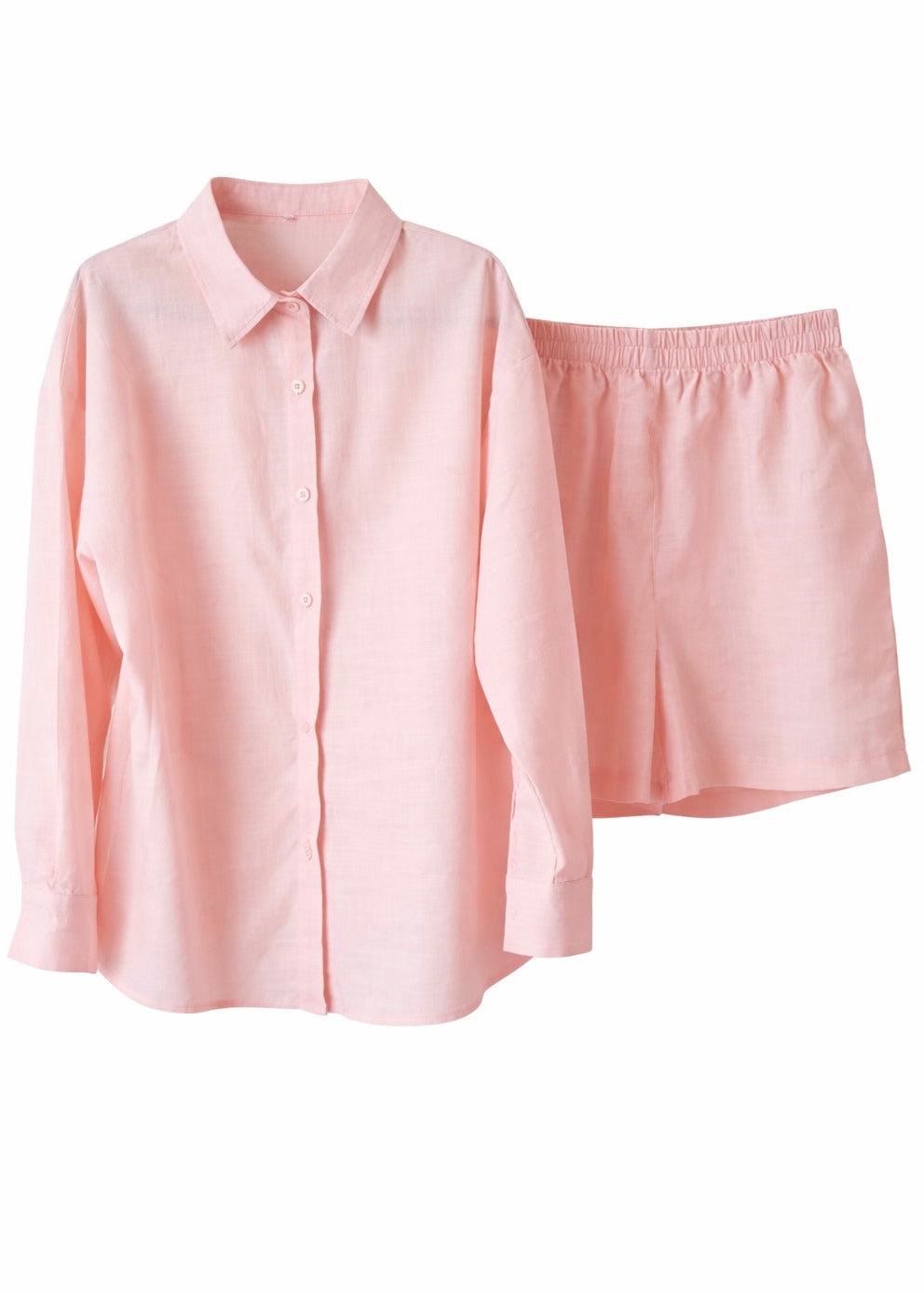 Pink shirt and shorts set on a white background